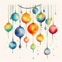 Watercolor Christmas ball background. Illustration AI Generative photo