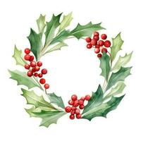 Watercolor Christmas Wreath Isolated. Illustration AI Generative photo