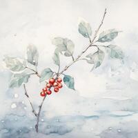 Watercolor Christmas winter background. Illustration AI Generative photo