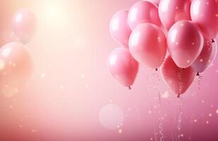 Pink Holiday Background with Balloons. Illustration AI Generative photo