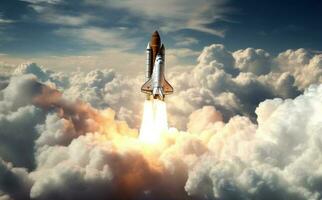 Space rocket. Illustration AI Generative photo