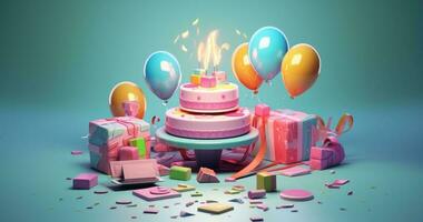 Birthday cake.  Illustration AI Generative photo