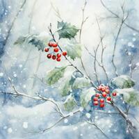 Watercolor Christmas winter background. Illustration AI Generative photo