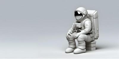 Spaceman isolated on grey. Astronaut sitting position. . photo