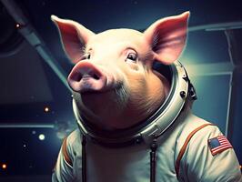 Adorable pig in spacesuit. Piggy astronaut. . photo