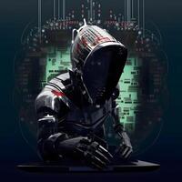 Hacker with hoodie. Concept of cybercrime, cyberattack, scammer, etc. photo
