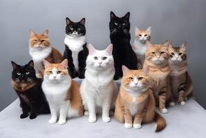 diferente tipos y tamaños de gatos grupo. ai generado. foto