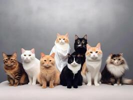 Different types and sizes of cats group. . photo