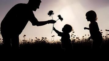 Daughter giving flower to father. Concept of father day. photo