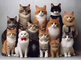 Different types and sizes of cats group. . photo