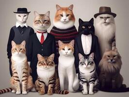 Different types and sizes of cats group. . photo