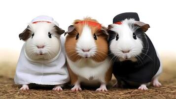 Small group of cute guinea pigs in studio. . photo