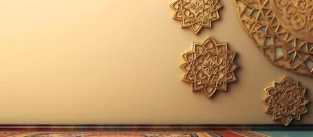 Golden jumma ramadan islamic background with pattern mandala. photo