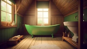 Wooden bathroom design. photo