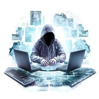 Anonymous hacker with white hoodie. Dark web, white hat, cybercrime, cyberattack, etc. image photo