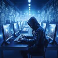 Anonymous hacker with no face. Dark web, cybercrime, cyberattack, etc. image photo