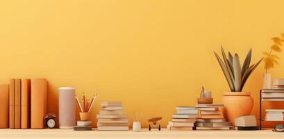 libros y lapices en el mesa. concepto de espalda a escuela. ai generado foto