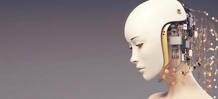 Futuristic female robot with artificial intelligence. photo
