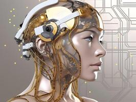 Futuristic female robot with artificial intelligence. photo