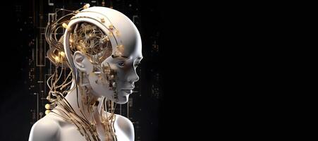 Futuristic female robot with artificial intelligence. photo