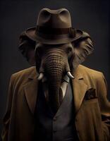 Gangster elephant with fashionable suit coat. photo