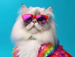 Persian kitten in pride parade. Concept of LGBTQ pride. photo