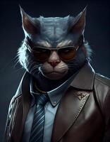Gangster wildcat with fashionable suit coat. photo