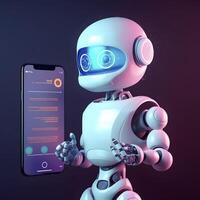 Robot beside smartphone. Concept of chatbot with AI. AI generated photo