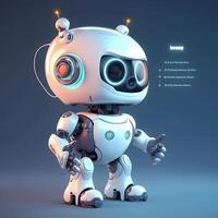 Robot beside data screen. Concept of chatbot with AI. photo