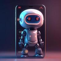 Robot in the smartphone. Concept of chatbot with AI. photo