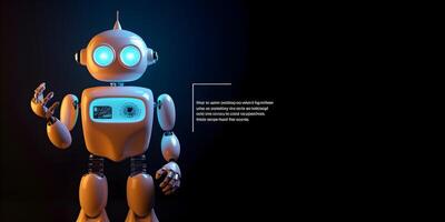 Robot with chat box. Concept of chatbot or ai assistant. photo