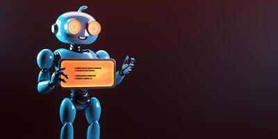 Robot with chat box. Concept of chatbot or ai assistant. photo