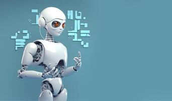 Robot with data information. Concept of chatbot or ai assistant. photo