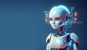 Robot with data information. Concept of chatbot or ai assistant. photo