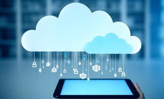 Cloud data storage, data transfer concept. photo