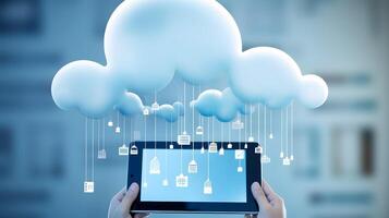 Cloud data storage, data transfer concept. photo