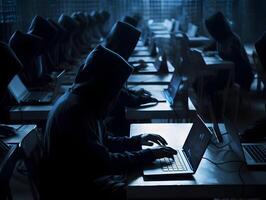 Hackers with hoodies. Hacker group, organization or association. photo