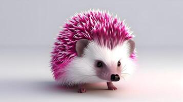 Cute pink colored hedgehog. AI generated photo