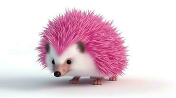 Cute pink colored hedgehog. AI generated photo