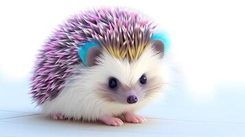 Cute magenta colored hedgehog. AI generated photo