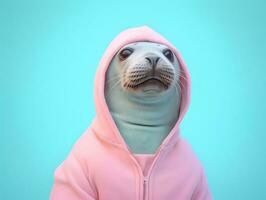 Adorable seal with hoodie. AI generated photo