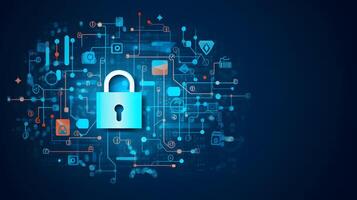 Lock in circuit pattern. Concept of data security and cybersecurity. photo