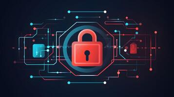 Lock in circuit pattern. Concept of data security and cybersecurity. photo