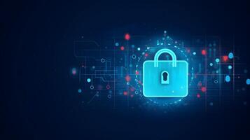 Lock in circuit pattern. Concept of data security and cybersecurity. photo