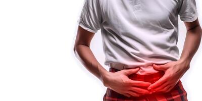 Man suffering lower abdominal pain. photo