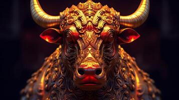 Front view of bull statue. Concept of bullish market. photo