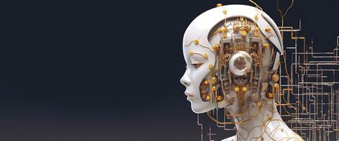 Beautiful robot with artificial intelligence. Concept of AI robot. . photo