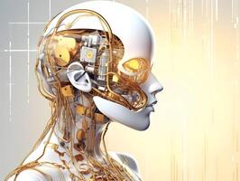 Beautiful robot with artificial intelligence. Concept of AI robot. . photo