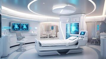 Futuristic healthcare room at modern hospital. AI generated photo