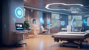 Futuristic healthcare room at modern hospital. AI generated photo